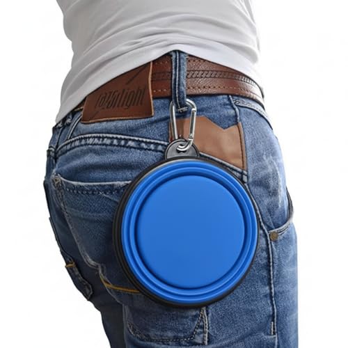 Silicone Foldable Pet Food Water Feeder, Collapsible Travel Bowl for Dog and Cat, Outdoor Portable (Blue) - color: Blue