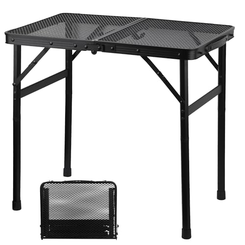 GREGIN Camping Table with Mesh Desktop, Lightweight & Portable Small Folding Grill Table, Height Adjustable Metal Outdoor Table for Camp, Cooking, BBQ, RV, Picnic-2 FT Black - size: S: 23.62"L x 15.75"W x 10.6"H/22"H
