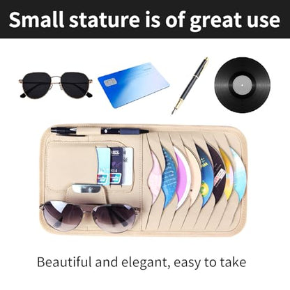1 Pcs Beige Car Sun Visor Cd Holder, Car DVD Vehicle Visor Case,Fits for Most Car - color: Beige