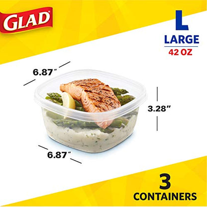 Glad GladWare Tall Entree Food Storage Containers with Lids, Large Square BPA Free Plastic for Meal Prep and Lunches, Lock Tight Seal, Microwave and Dishwasher Safe, 42 Oz, 3 Count - 6 Pack - size: 3 Count (Pack of 6), style: Square