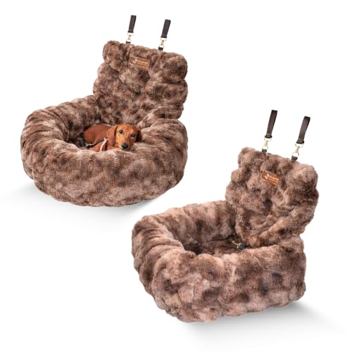 Pelsbarn Luxurious Cozy Car Bed - X-Small Luxury Travel Dog Bed with Safety Belt - Ultra Soft Faux Fur - Brown - color: Brown, size: X-Small
