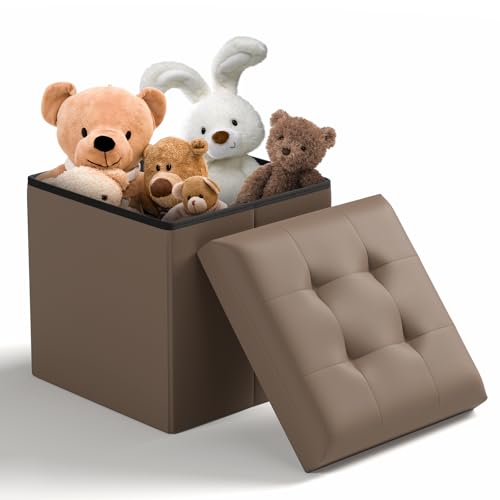 Storage Ottoman Bench, 15 Inch Ottoman Foot Rest, End of Bed Bench, Storage Chest for Living Room, Bedroom, Entryway, Brown - color: Brown, size: 15"D x 15"W x 15"H