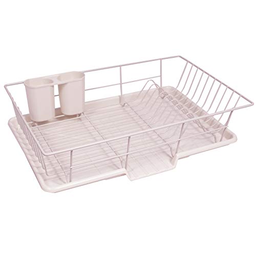 Space-Saving 3-Piece Dish Drainer Rack Set: Efficient Kitchen Organizer for Quick Drying and Storage - Includes Cutlery Holder and Drainboard - Maximize Countertop Space, Pale Pink - color: Pale Pink