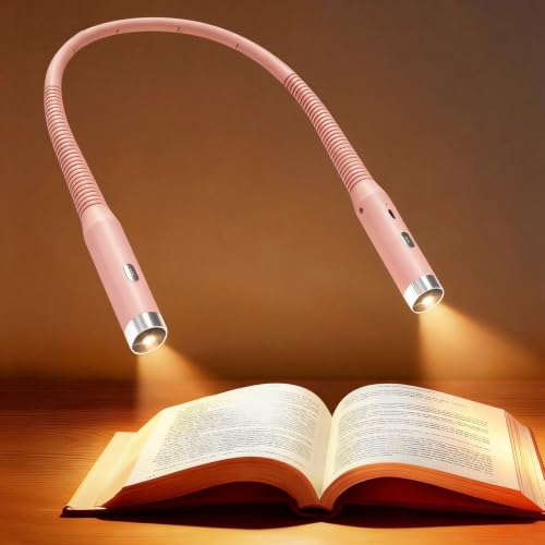 LED Neck Reading Light, 3-Color & 3-Brightness Adjustable Bendable Neck Light, USB Rechargeable Book Light for Reading in Bed, Knitting, Crochet, Camping, Working, Book Lovers Gifts (Pink) - color: Pink