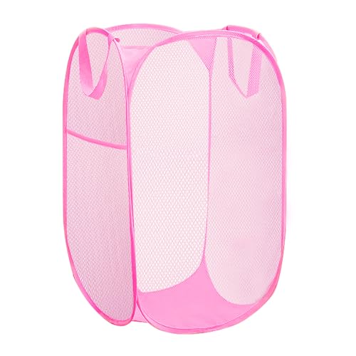 Portable Mesh Pop Up Laundry Hamper Pink Vertical Collapsible Laundry Basket With Strong Handles for Easy Storage, Suitable for Bedroom, College Dorms, Travel, RV - color: Pink
