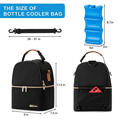 Breastmilk Cooler Bag with Ice Pack Fits 6 Baby Bottles up to 9 Ounce, Breast Milk Pump Cooler Bag with Shoulder Strap for Nursing Mom Daycare, Work, Travel- Black - color: Black
