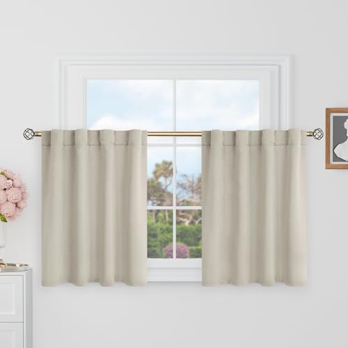BGment Short Blackout Curtains 30 Inch Length for Small Windows - 34 x 30 inch Curtains Rod Pocket and Back Tab Thermal Insulated Room Darkening Curtains for Kitchen/Cafe Room, 2 Panels, Natural Camel - color: Natural Camel, size: 34"W x 30"L (Pack of 2)