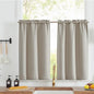 jinchan Linen Kitchen Curtains 24 Inch Length Window Treatment Farmhouse Rustic Cafe Curtains for Living Room Bedroom Rod Pocket Room Darkening 2 Panels Greyish Beige - color: Greyish Beige, size: 25"W x 24"L (Pack of 2)
