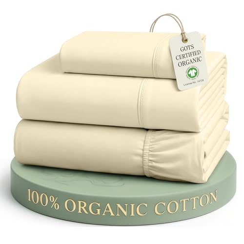 LANE LINEN Twin Sheets 100% Organic Cotton Soft 3pc Percale - Natural | Twin Sheets In Pure Long-Staple Organic Cotton - Honest-Price Organic Quality, Crisp, Cool & Breathable, For Hot Sleepers - color: Natural, size: Twin