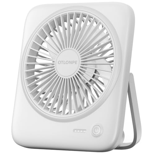 Otlonpe Personal Portable Desk Fan, 4000mAh Small Rechargeable Portable Fan Battery Operated & USB Powered for Travel Sleeping Bedroom Office Home Table, Cordless, Quiet, 4-Speed, 6.5 Inch (White) - color: White