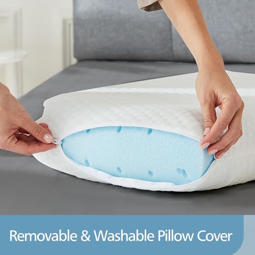 DUMOS Memory Foam Pillows for Sleeping, 1 Pack Bed Pillows for Adults with Washable Cover and Breathable Mesh, Gel Cooling Pillow for Back and Side Sleeper Support, White - size: 1 Pack