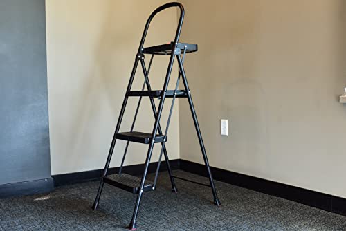Rubbermaid 3-Step Steel Ladder with Project Tray, Folding Step Stool with Hand Grip and Non-Slip Feet, White, Tested to ANSI US Safety Standards, No Assembly Required (Amazon Exclusive) - style: 3-Step w/ Project Tray