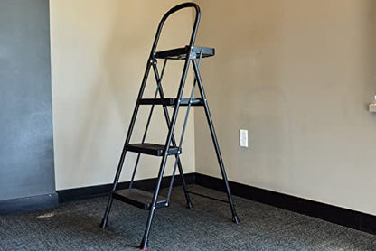 Rubbermaid 3-Step Steel Ladder with Project Tray, Folding Step Stool with Hand Grip and Non-Slip Feet, White, Tested to ANSI US Safety Standards, No Assembly Required (Amazon Exclusive) - style: 3-Step w/ Project Tray