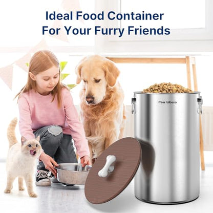 Paw Libero 2PK 35 Lbs total 70Lbs Stainless Steel Dog Food Storage Container with Airtight Wooden Lid & Ceramic Bone Handle, Large Metal Dog Food Bin for Dogs & Cats, Keep Fresh, Easy to Clean - size: 35 lbs - 2pk