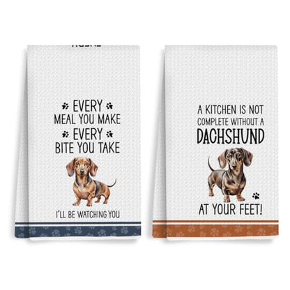 2Pcs Funny Dogs Kitchen Towels 24x14 Inch, Cute Dachshund Waffle Weave Dish Towels for Kitchen Home, White Absorbent Microfiber Hand Tea Towel, Weiner Dog Gifts for Women Dog Lovers 2 - color: Multi 0321