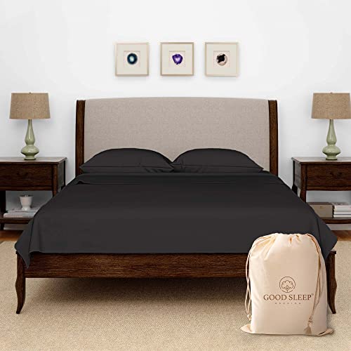 Olympic Queen Sheets Set, 100% Egyptian Cotton, Luxury 600 Thread Count, 4 Pc Super Queen Sheets Sets, Soft & Breathable, Snug Fit, 16" Deep Pocket Fitted Sheet, 2 Pillowcases & 1 Flat Sheet,Dark Gray - color: Dark Gray, size: Olympic Queen (66 x 80)