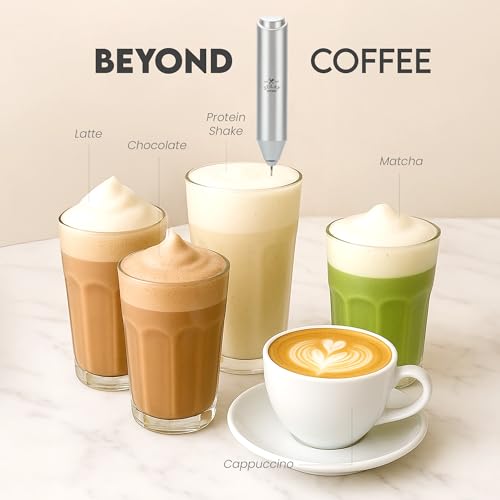 Zulay Kitchen Powerful Milk Frother Wand - Handheld Stainless Steel - Battery Operated Drink Mixer for Coffee, Lattes, Cappuccino, Matcha - Froth Mate Frother Gift - Clear Silver - color: Clear Silver, size: Classic Froth Mate