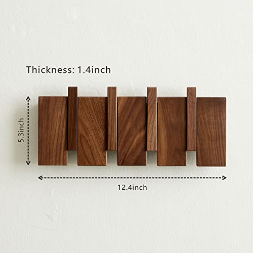 QUELLANCE Wooden Coat Hooks Wall Mounted, Coat Rack Hanger Wall Mount with 4 Hooks, Heavy Duty Coat Hooks for Hanging Coats/Keys/Hats/Robe&Towels/Plants/Bags, Home Decor Gift, Walnut - size: 4 Hooks