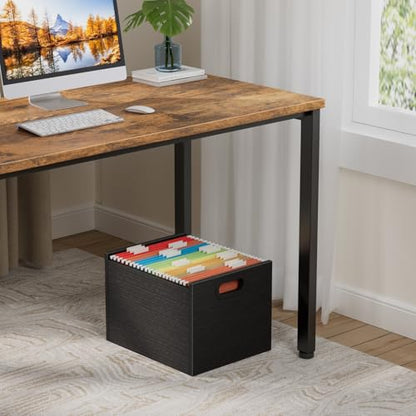 ROSONG Black Wood File Organizer Box - Filing Bin for Letter & A4 Size Wood Decorative Hanging File Folders Storage Crate with Handle, Sturdy Home Office Filing Cabinet System