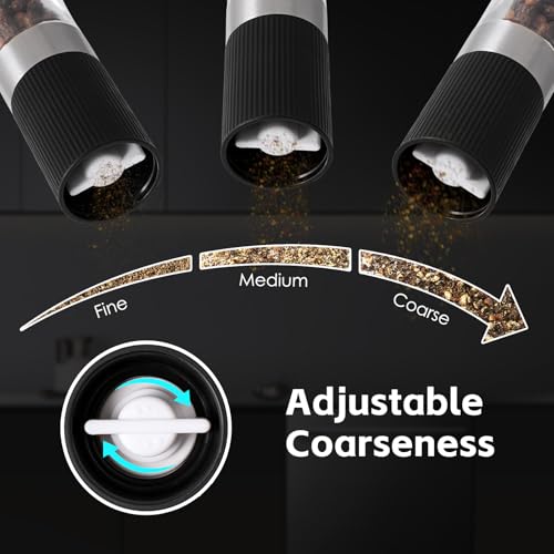 vzaahu Mini Salt and Pepper Grinder Set Black and White with Bag and Funnel, Small Travel Portable Spice Tools, Adjustable Coarseness, Refillable, Ceramic Burrs Seasoning Mills for Cooking, BBQ, RV - color: Black/White