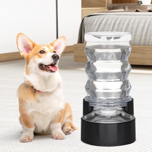 RIZZARI Dog Water Dispenser: 7L Black Stainless Steel Gravity Waterer - Helps Prevent Urinary Stones - Leak-Proof & Stable-Small to Medium Dogs & Cats- Daily Use-Long Hours Away & Home | Built-In Filtration,Clear Water Reservoir,Spill-Resistant Design,Eas