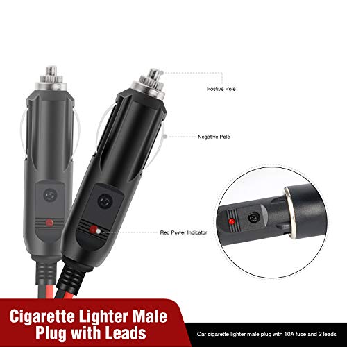 Nilight 10028W 2 Pack Cigarette Lighter Male Plug with Leads 10Amp Fuse with LED Light Car Replacement Cigar Male Socket Plug Extension Cable - color: 2 Pack Male Plug