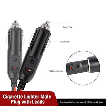 Nilight 10028W 2 Pack Cigarette Lighter Male Plug with Leads 10Amp Fuse with LED Light Car Replacement Cigar Male Socket Plug Extension Cable - color: 2 Pack Male Plug