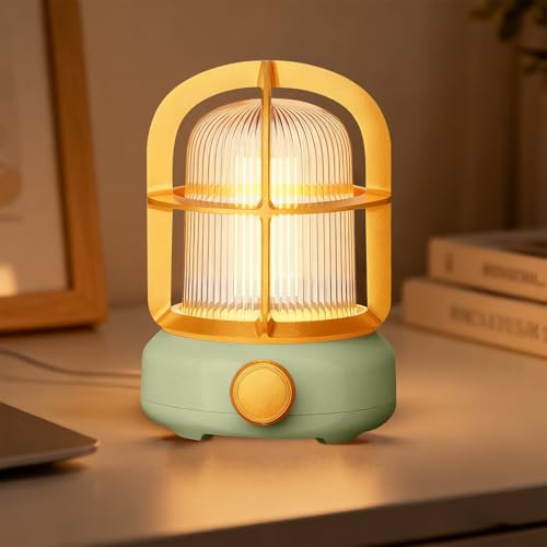 Cute Camping Lantern with Adjustable Dimming & USB-C Charging, Desk Decor for Bedroom, Indoor Outdoor Adventures & Emergency Use Gift, Retro Atmosphere Lamp for Bar (Green) - color: Green