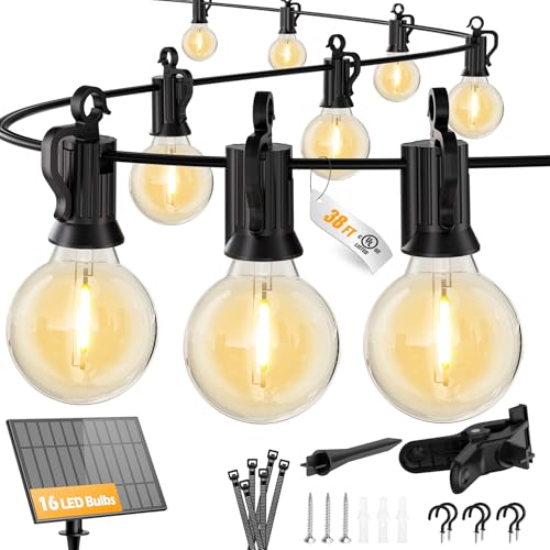 Brightown 38FT 16LED Solar String Lights Outdoor with USB Port, Shatterproof Bulbs, 3 Modes, Patio Lights Solar Powered for Camping Backyard Garden Decor - Last for 20+Hrs - size: 38FT 16LED
