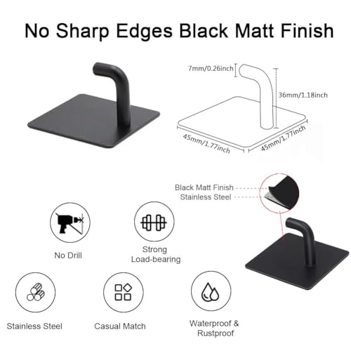 Adhesive Hooks for Hanging, Self-Adhesive Wall Hook for Key Hat Coat, No Drill Stick on Bathroom Towel Hooks, Shower Kitchen Door Home Outdoor 8 Pack, Black - style: S-Black-90°