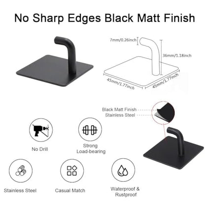 Adhesive Hooks for Hanging, Self-Adhesive Wall Hook for Key Hat Coat, No Drill Stick on Bathroom Towel Hooks, Shower Kitchen Door Home Outdoor 8 Pack, Black - style: S-Black-90°