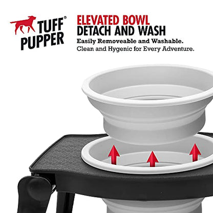 Tuff Pupper Elevated Dog Bowl - Single Raised Collapsible Travel Bowl Holds 80oz/12cups Food/Water