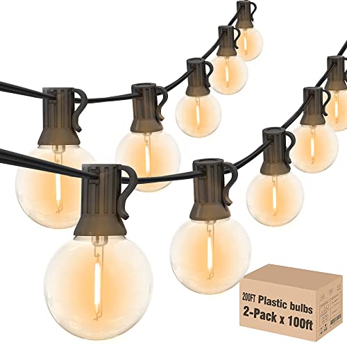 Achin 200FT Outdoor String Lights G40 Globe Patio Lights Waterproof Outdoor Hanging Lights with 104 Shatterproof LED Bulbs Dimmable String Lights for Outside Bistro Backyard Market, 100FT x 2Pack - color: G40-Black-2200K, size: 200FT 100 Bulbs(2*100FT)