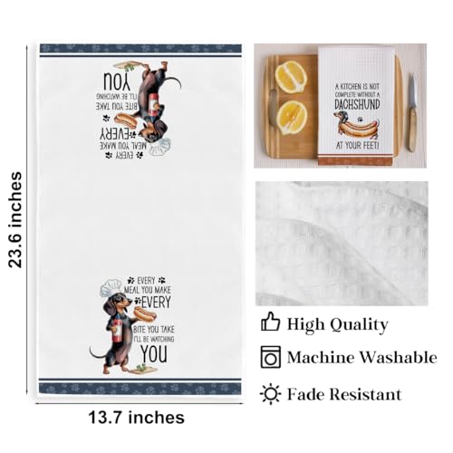2Pcs Funny Dogs Kitchen Towels 24x14 Inch, Cute Dachshund Waffle Weave Dish Towels for Kitchen Home, White Absorbent Microfiber Hand Tea Towel, Weiner Dog Gifts for Women Dog Lovers 1 - color: Multi 0320