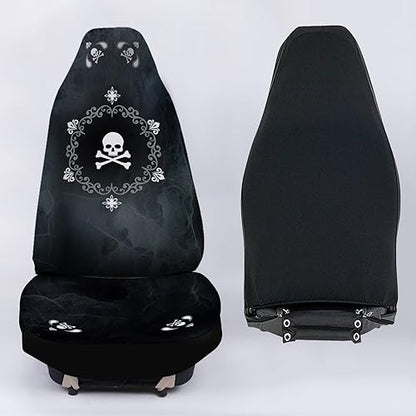 Bulopur Cute Black Gray Skull Set of 2 Car Seat Covers Universal Auto Front Seats Protector Fits for Car,SUV Sedan,Truck - color: Black Gray Skull Floral