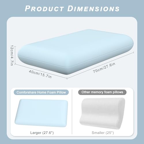 Blue Memory Foam Pillows Bed Pillows with Cooling Removable Cover, Neck Support for Back Stomach Side Sleepers, 1 Pack