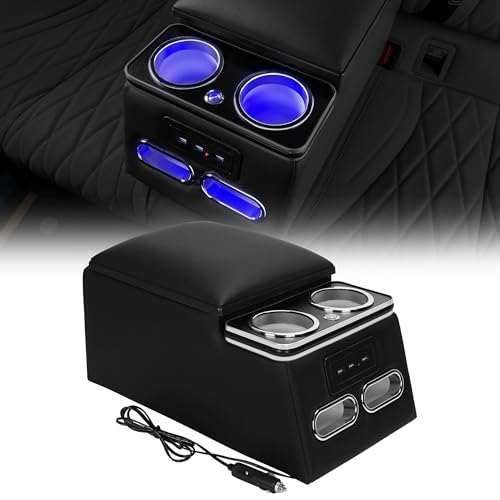 TENGBASE Universal Truck Seat Organizer with Padded Armrest Lid | Features 3 USB Ports, 2 Drawers & Cup Holders | Extra Storage for Car, SUV & Van - color: With lamp