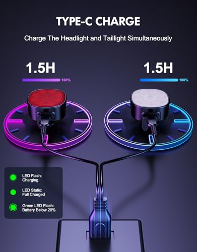 Cuvccn Bike Lights Super Bright, Rechargeable Bicycle Lights Set Multiple Modes, Waterproof Bike Lights for Night Riding/Cycling Safety, Front and Back Bike Reflectors Light, Long Battery Life - style: 9 Led*1