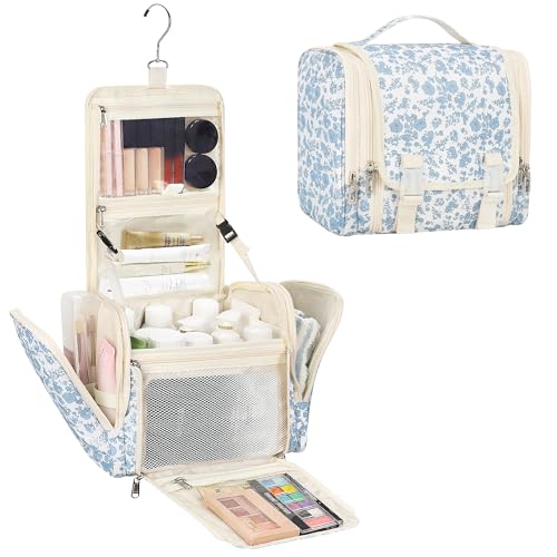 Hanging Toiletry Bag for Women, Travel Bag for Toiletries Water-resistant Large Makeup Cosmetic Organizer with Hook Portable Bathroom Bag for Full-size Bottles,Travel Essentials(Floral Print, Large) - color: Floral Print