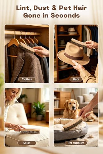 Clothes Brush with 100% Horsehair Bristle for Cleaning, Lint Brush for Hat, Cashmere, Wool, Suede, Velvet,Suits,Shoes,Furniture, Cleaning Kit Removes Dust,Pet Hair, Wood Handle with Storage Bag,2 Pack - size: 2 Pack