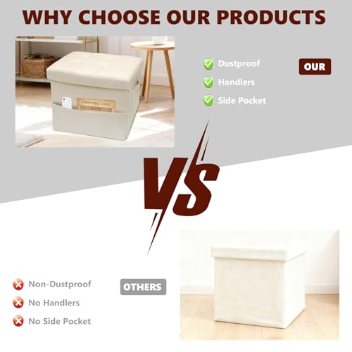 ALASDO Storage Ottoman Footrest Stool Small Ottoman with Storage Foldable Ottomans Foot Rest Footstool Bench for Living Room 17x13x13inches Beige - color: Beige