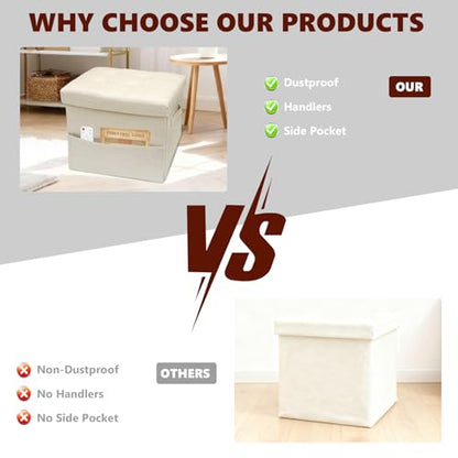 ALASDO Storage Ottoman Footrest Stool Small Ottoman with Storage Foldable Ottomans Foot Rest Footstool Bench for Living Room 17x13x13inches Beige - color: Beige
