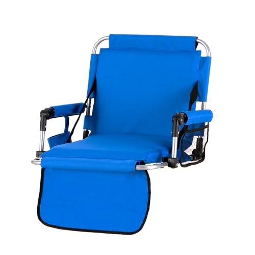 GREEN PARTY Stadium Seat for Bleachers Portable Outdoor Floor Folding Stadium Chair with Armrest, Back Support, Cup Holder, Mesh Bag and Hide Hooks - color: Blue