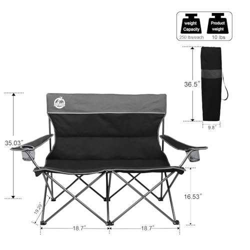 Northroad Outdoor Camping Chair Set of 3,Folding Padded Camp Chair w/1 Sofa,2 Single Chairs,Collapsible Conversation Set for Family Patio, Beach (Black) - color: Black, style: no table