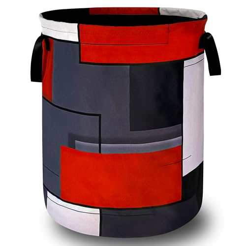 Red Grey Geometry Laundry Basket Foldable With Handles Universal Tote Bag Oxford Cloth Colorful Laundry Hamper Clothes Storage Bucket Toy Organizer 18.9"x16.5" For Bathroom/Laundry/Bedroom - color: Black White Red Grey Geometry