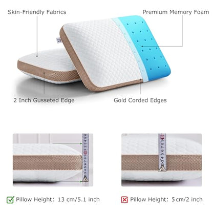Memory Foam Pillows Standard Size, Medium Firm Pillow for Sleeping, Orthopedic Bed Pillow for Side, Back Sleepers, Ventilated Gel Foam Pillow with Washable Cover, 23.6" x 15.7"x 5.1" - size: Standard (Pack of 1)
