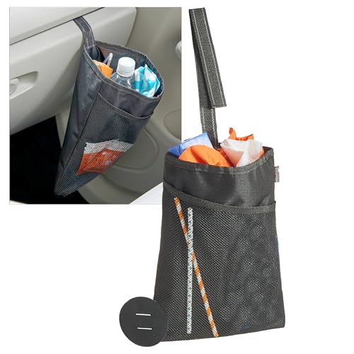 High Road TrimTrash Hanging Car Garbage Bag - Slim and Leakproof Car Trash Bag with Magnetic Closure and Storage Pocket - Attaches to Seat, Glovebox or Console - color: Black