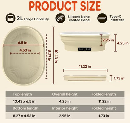 Upgraded Electric Heated Silicone Dough Proofing Box with Reliable Timer & Precise Temp Control - Fast Fermentation Collapsible Proofer Bowl(2L,Oval) - color: elliptical-1, size: 9in
