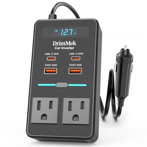 300W Car Power Inverter 12V to 110V Car Outlet Adapter | 65W USB-C Fast Charging for Laptops, LED Display.
