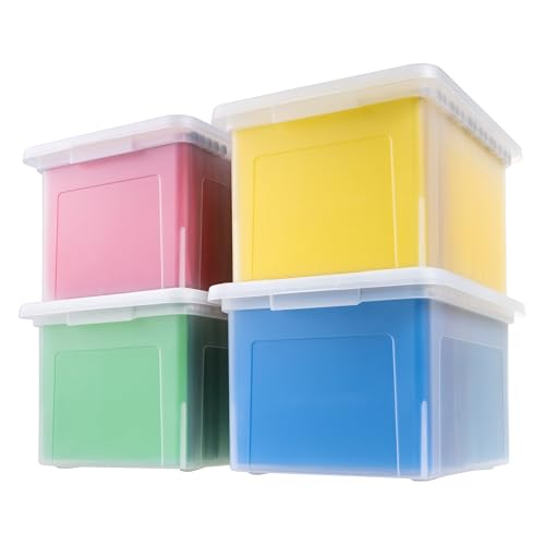 IRIS USA File Box, Plastic File Organizer with Lids for Letter/Legal File, Portable Document Box For Moving, Storage Bin with Durable and Secure Lid, Stackable Nestable BPA-Free, Clear 35 Qt. 4 Pack - color: Clear 4-Pack
